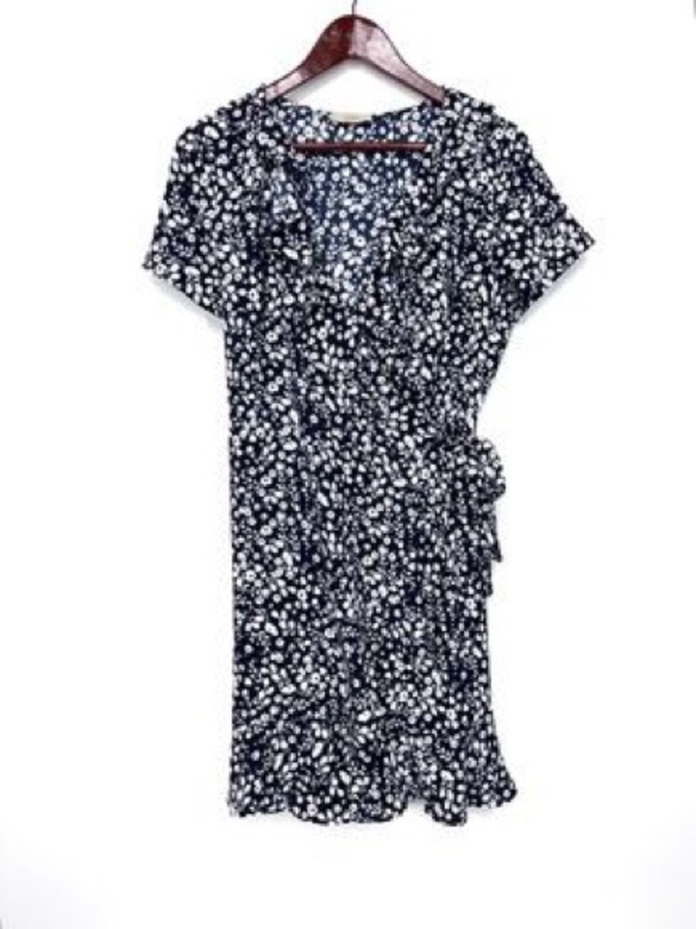 LOFT Navy Mini Dress with White Floral Print and Tie Waist